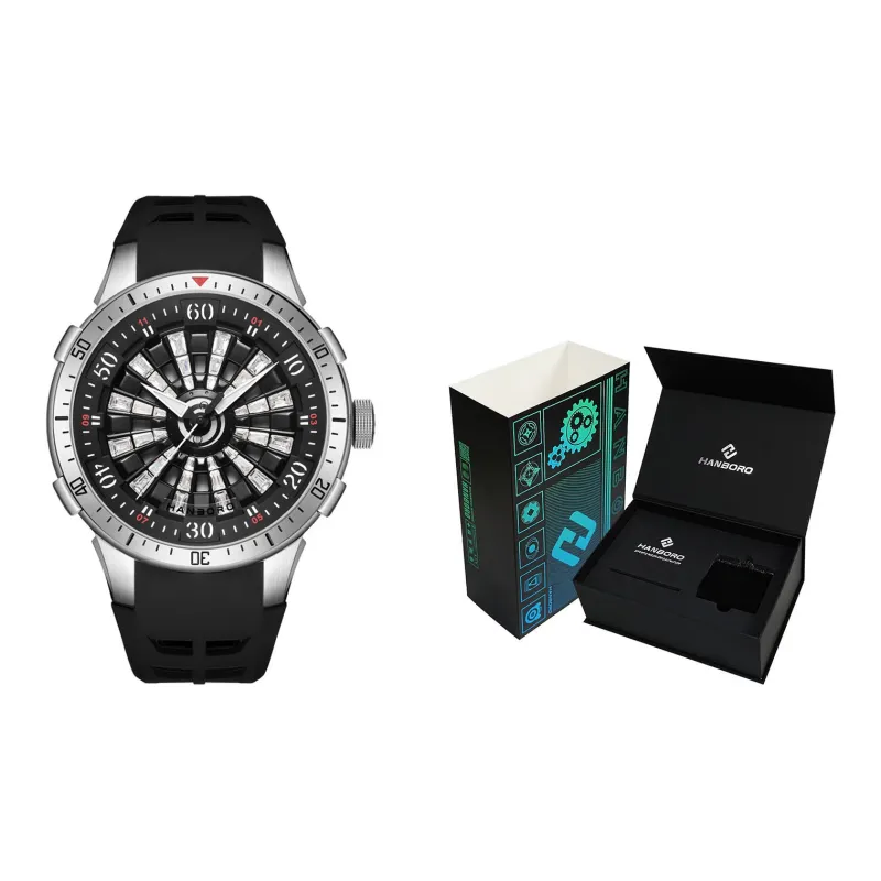 HANBORO Mechanical Movement Silicone Strap Watch Men's Watches White Dial HBR9029-1