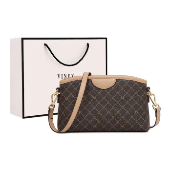 VINEY PVC Crossbody Bag Shoulder Bag Small Size Women's Diamond Pattern Brown & Khaki