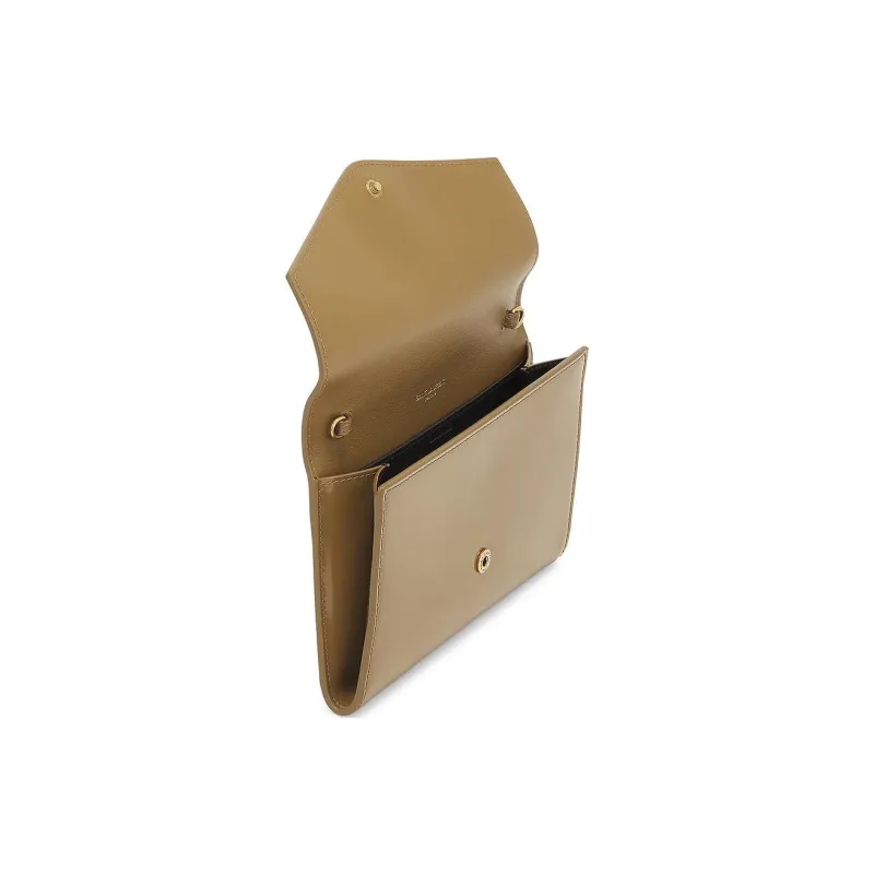 SAINT LAURENT Patent Leather Crossbody Bag, Shoulder Bag Women's Khaki-3