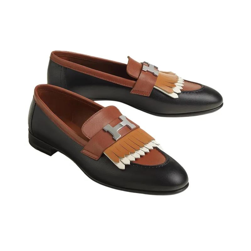 HERMES Royal Loafers Women's Black Orange-2