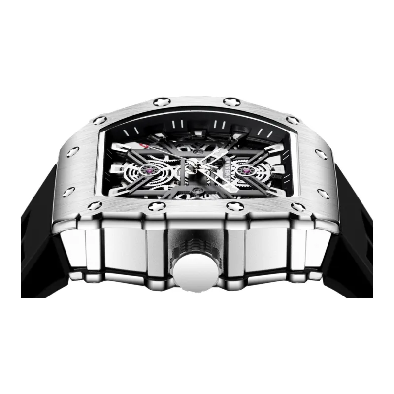 Lawrence Li Automatic Mechanical Movement Silicone Strap Watch Men's Watches Cut Out Dial LW 8832-2