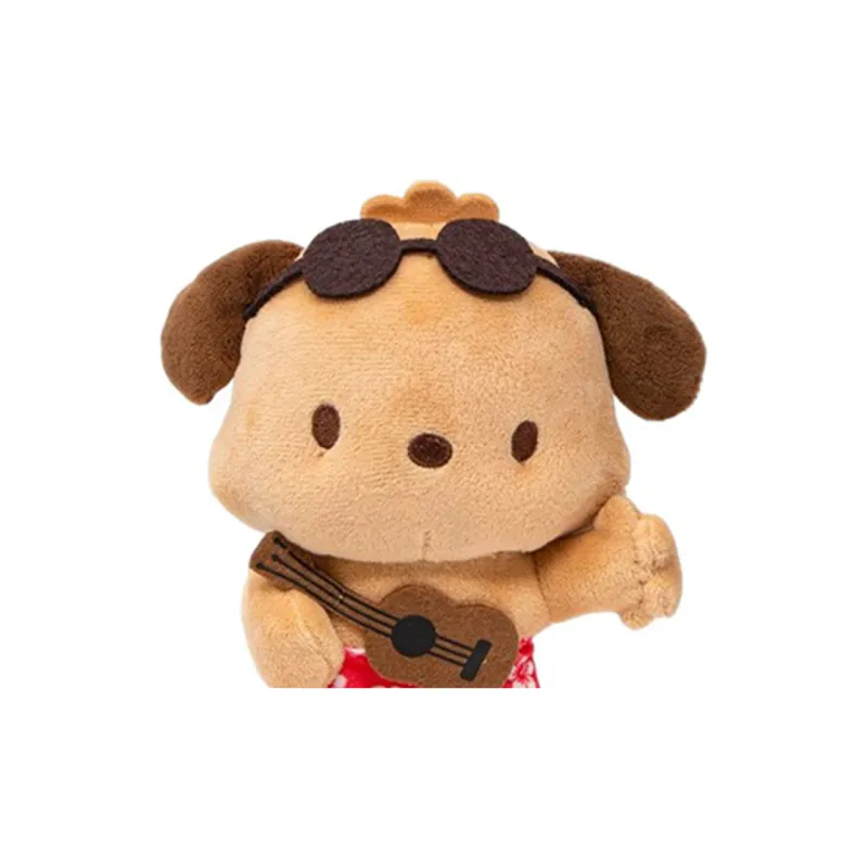 Sanrio Pochacco Hawaii Collection Black Leather Dolls Plush Doll Approximately 18cm Height-2
