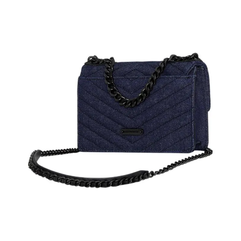 REBECCA MINKOFF Edie Cotton With Genuine Leather Shoulder Bag Crossbody Bag Mini Women's Dark Blue & Black-1