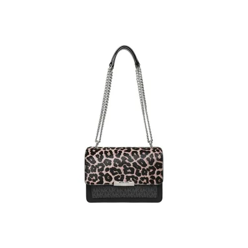MICHAEL KORS Jade Coated Canvas With Calf Hair Shoulder Bag Crossbody Bag Large Size Women's Black & Brown