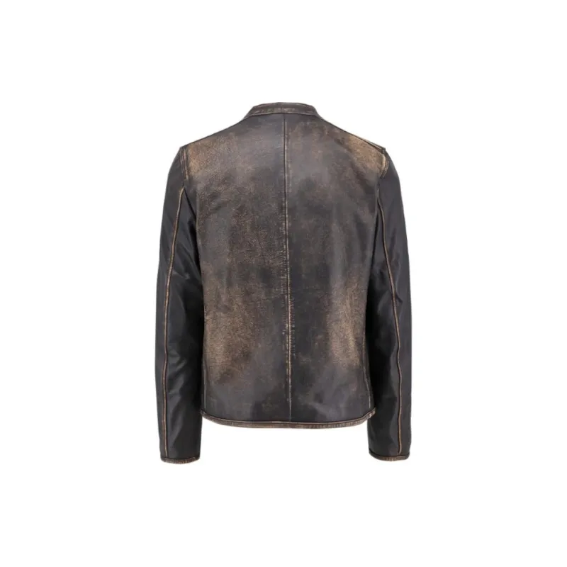DIESEL Logo Debossed Leather Jacket-1