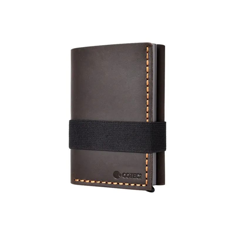 COTECi Top Grain Cow Leather & Aluminum Alloy Card Holder Small Size Unisex Black/Brown/Coffee-10