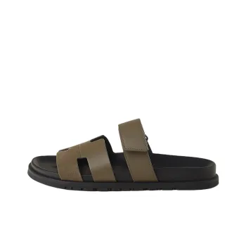 HERMES Chypre Slide Slippers Men Brown Green