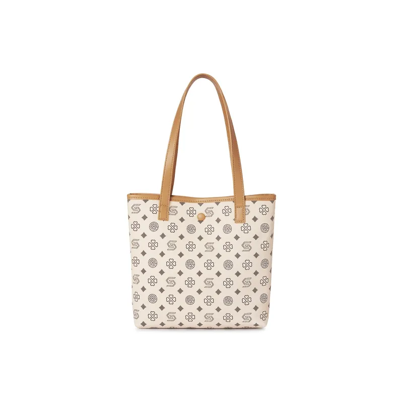 ST&SAT Synthetic Leather Tote Bag, Shopping Bag, Shoulder Bag Women's Coffee/Ecru-6