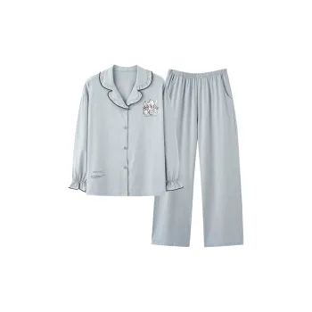 Montagut Pajama Set Autumn And Winter Season Women's Two-Piece Set Light Blue