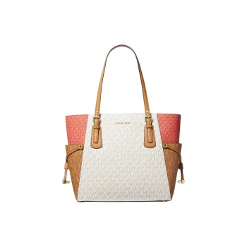 MICHAEL KORS Voyager Coated Canvas Tote Bag Shopping Bag Shoulder Bag Handbag Small Size Women's White & Red