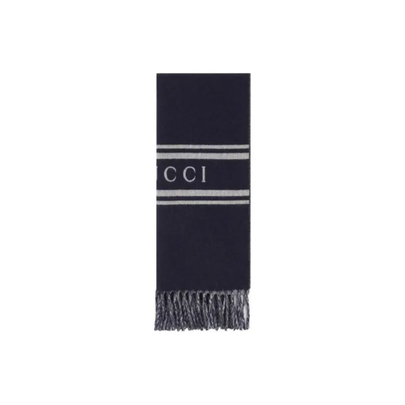 GUCCI Logo Intarsia Fringed Scarf-0