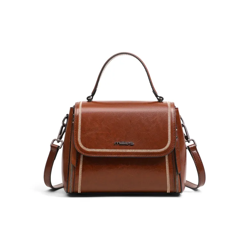 MILLIE'S Cow Leather With Synthetic Leather One Shoulder Handbag Regular Women's Vintage Brown-3