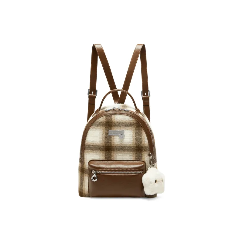 ONE TIME Synthetic Leather Backpack Handbag Regular Women's White & Nut Brown-1
