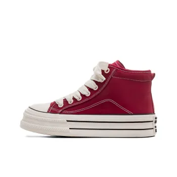 RENBEN Wear-resistant And Lightweight High-Top Canvas Shoes Women's Red
