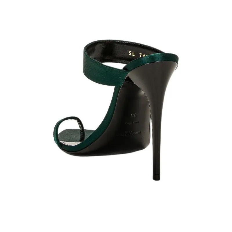 SAINT LAURENT Martha Abrasion Resistant Slide Slippers 11cm Women's Green-4
