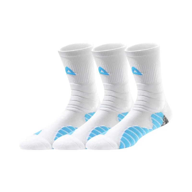 PEAK Basketball Socks Unisex 3 Pack White Blue-0