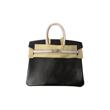 HERMES Birkin Goatskin Birkin Bag Handbags Women's Black With Dream Purple Accents