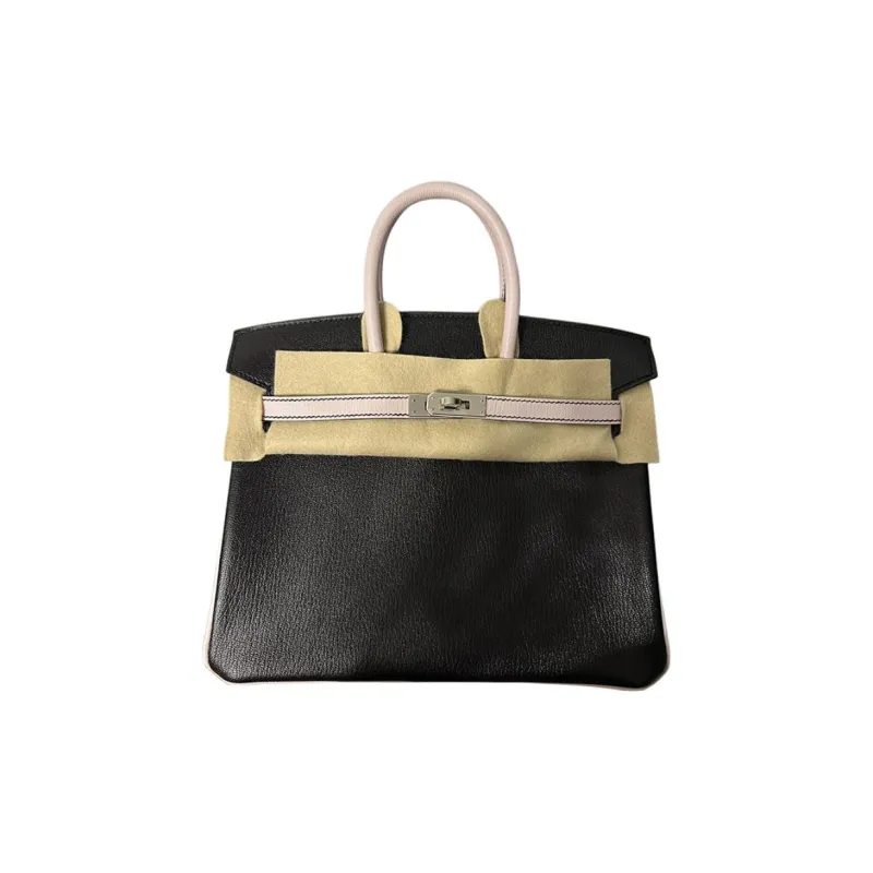 HERMES Birkin Goatskin Birkin Bag Handbags Women's Black With Dream Purple Accents-0