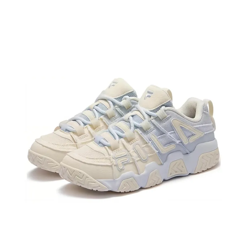 FILA FUSION BARRICADE Puffy Shoes Anti-Slip Wear-Resistant Low-Top Casual Shoes Women's White Blue-1