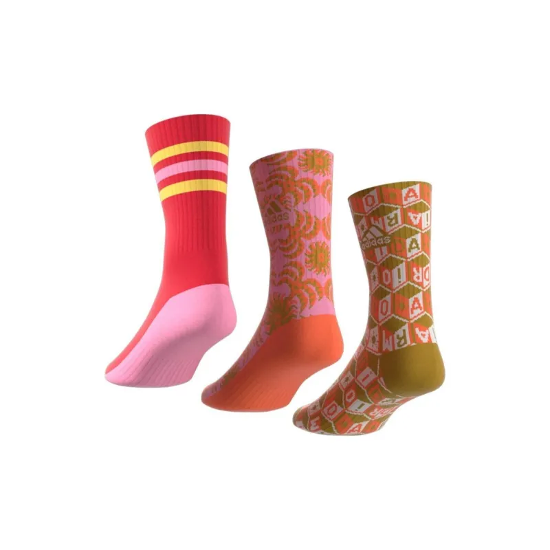 Adidas x FARM FARM Rio Mid-Calf Socks Unisex 3 Pack Multicolor Gold Pink-2