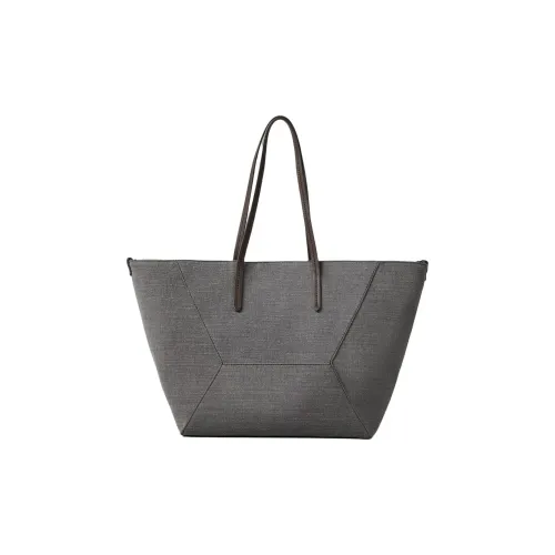 Brunello Cucinelli Cotton Patchwork Canvas Tote Bag Shopping Bag Handbag Shoulder Bag Women's Medium Gray