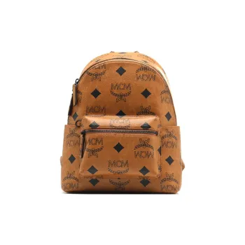 MCM Canvas Leather Backpack Small Size Unisex Cognac