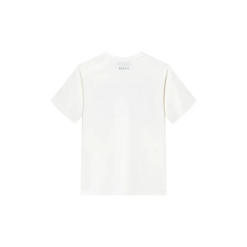 GUCCI Letter Patterned Print Cotton Short Sleeved T Shirt Men's White-1
