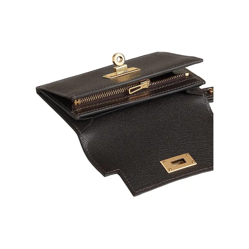 HERMES Kelly Pocket Chamkila Goat Skin Clutches Wallets Women's 3S Macassar Ebony-2