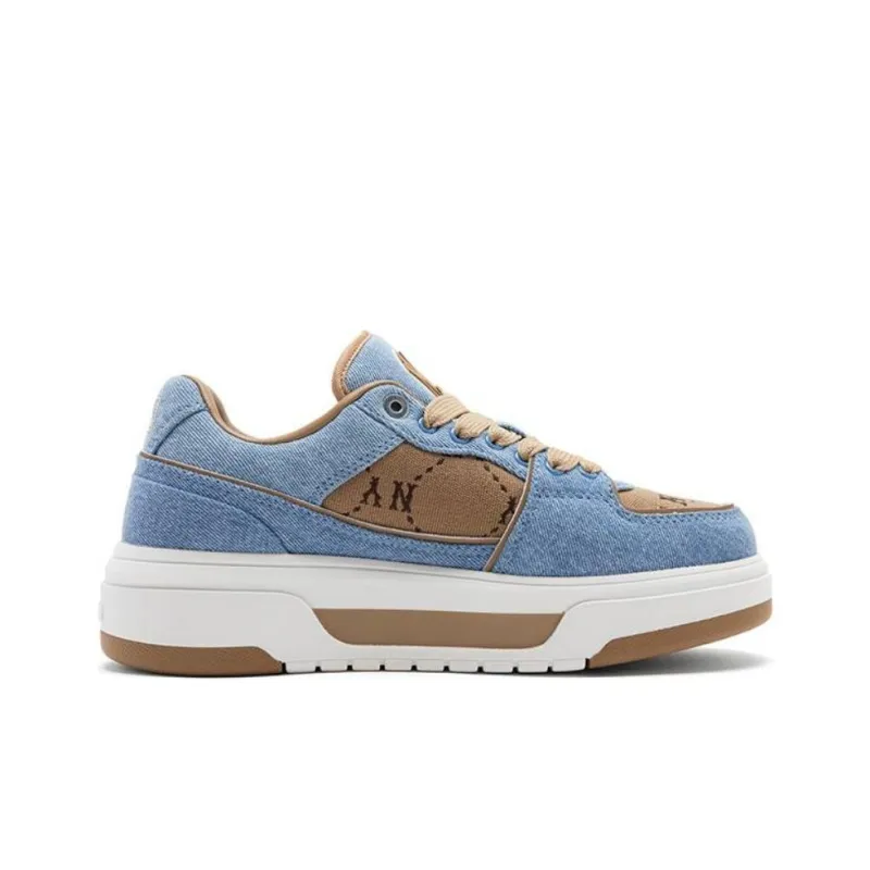 MLB Chunky Liner Anti Slip Wear Resistant Low Top Skateboard Shoes Unisex Blue Brown-1