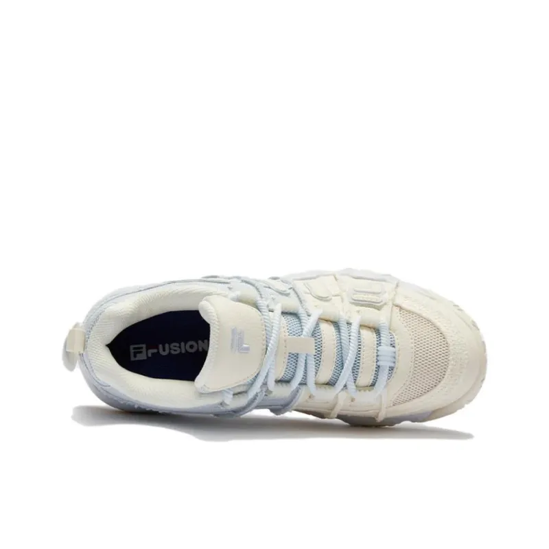 FILA FUSION BARRICADE Puffy Shoes Anti-Slip Wear-Resistant Low-Top Casual Shoes Women's White Blue-2