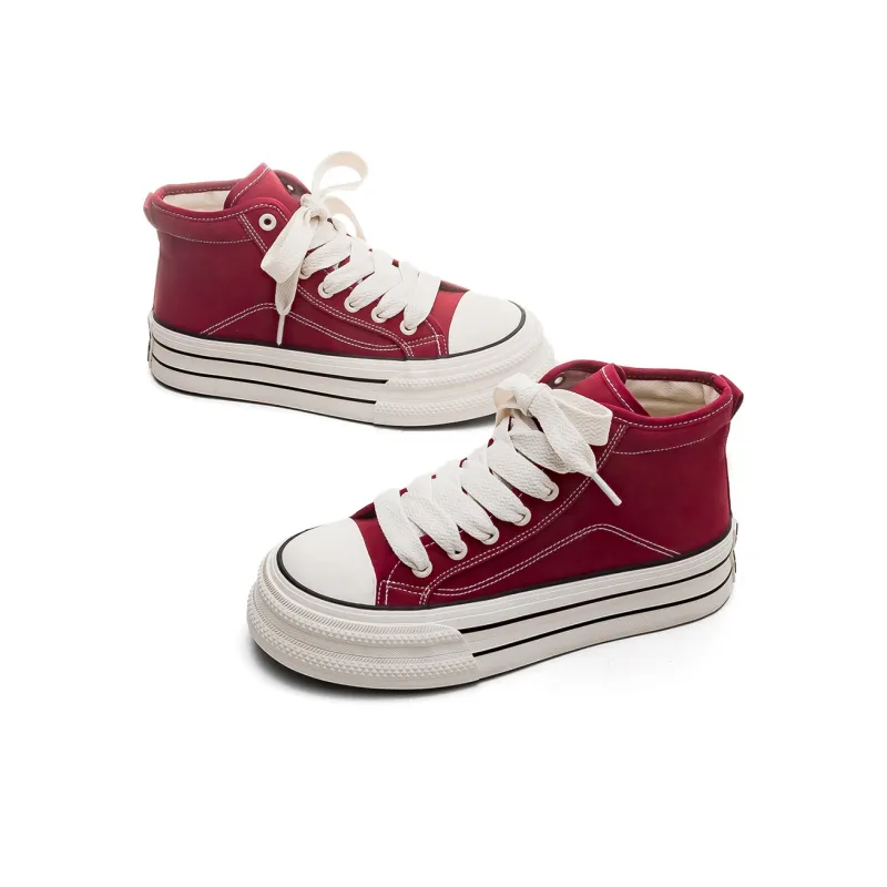 RENBEN Wear resistant And Lightweight High Top Canvas Shoes Women's Red-4