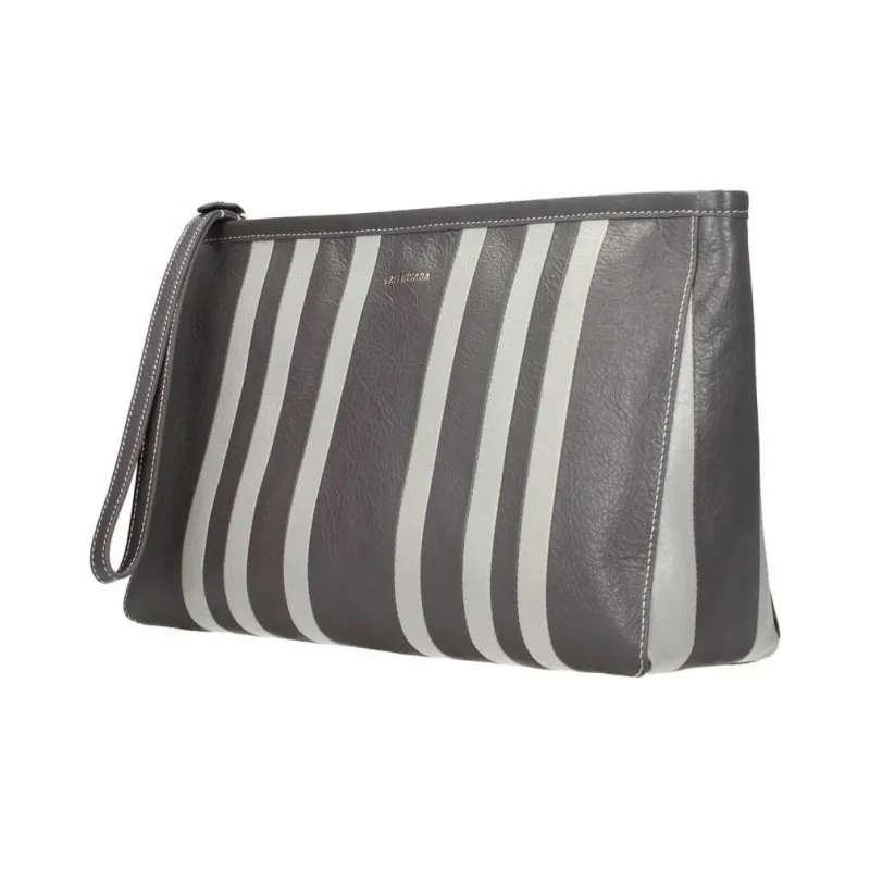Balenciaga Barbes Leather Clutch Women's Light Gray-1