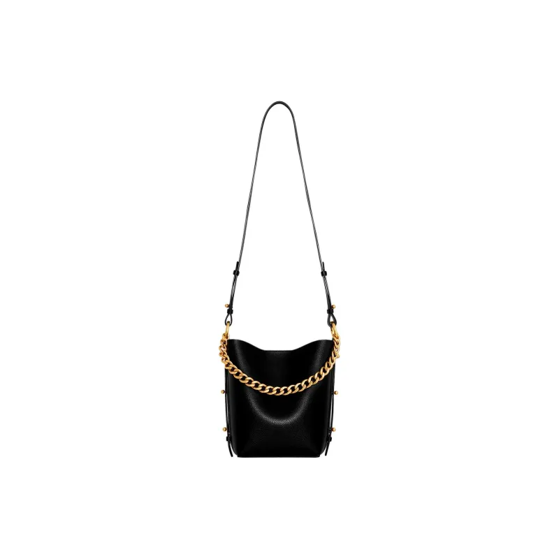 REBECCA MINKOFF Genuine Leather Bucket Bags Shoulder Bag Crossbody Bag Small Size Women's Black-0