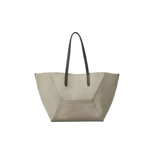 Brunello Cucinelli Cotton Patchwork Canvas Tote Bag Shopping Bag Handbag Shoulder Bag Women's Brown Gray