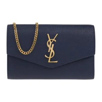 SAINT LAURENT Cow Leather Envelope Bag Wallets Shoulder Bag Crossbody Bag Women's Charcoal Blue