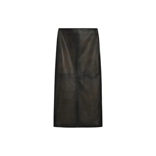 Massimo Dutti Leather Long Skirts Women's Black