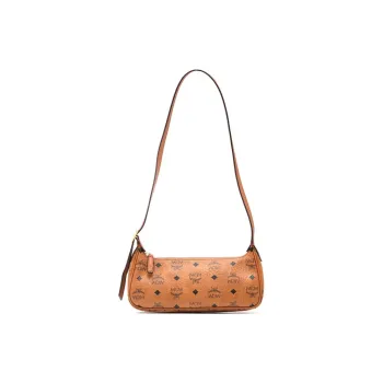 MCM Aren Canvas With Leather Shoulder Bag Small Size Women's Brown With Cognac