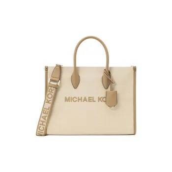 MICHAEL KORS Mirella Cotton Tote Shopping Bag Shoulder Bag Crossbody Bag Handbag Medium Size Women's Camel