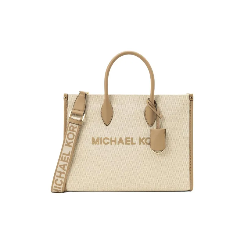 MICHAEL KORS Mirella Cotton Tote Shopping Bag Shoulder Bag Crossbody Bag Handbag Medium Size Women's Camel-0
