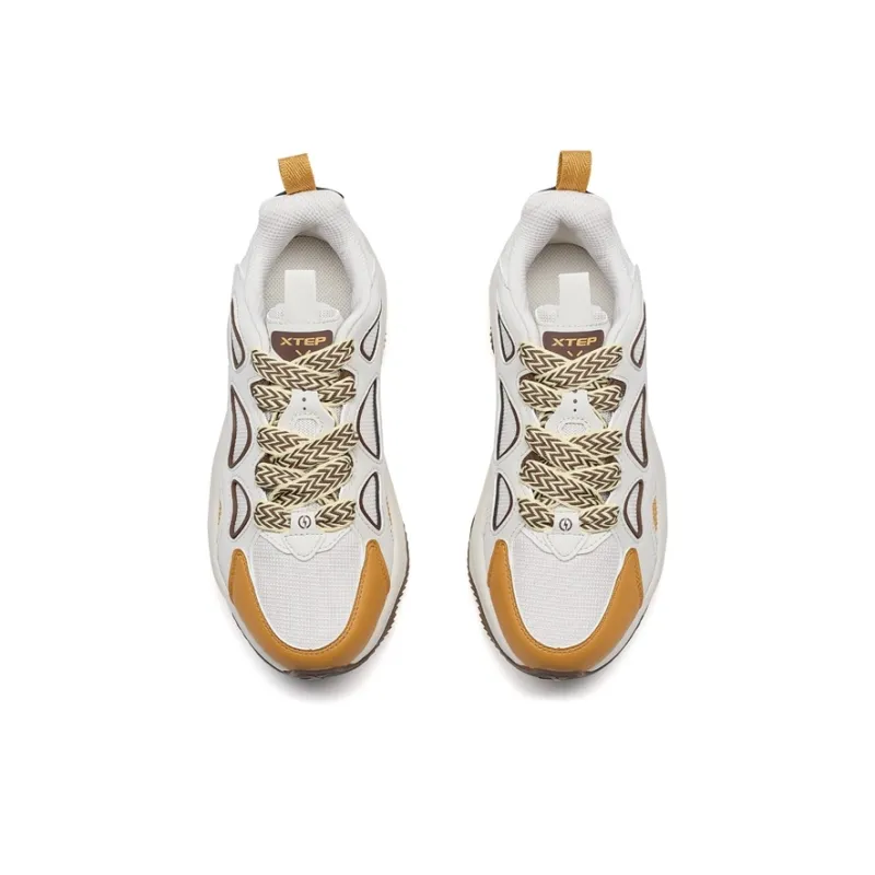 XTEP Lightning 5.0 Height Increasing Low Top Casual Shoes Women's White Sand Gray/Driftwood Yellow/Malt Brown-3