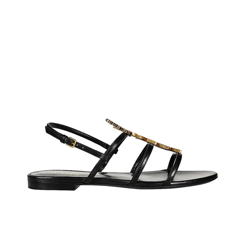 SAINT LAURENT Letter Logo Open Toe One Strap Sandals Women's Black-1