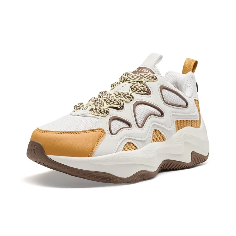 XTEP Lightning 5.0 Height Increasing Low Top Casual Shoes Women's White Sand Gray/Driftwood Yellow/Malt Brown-1