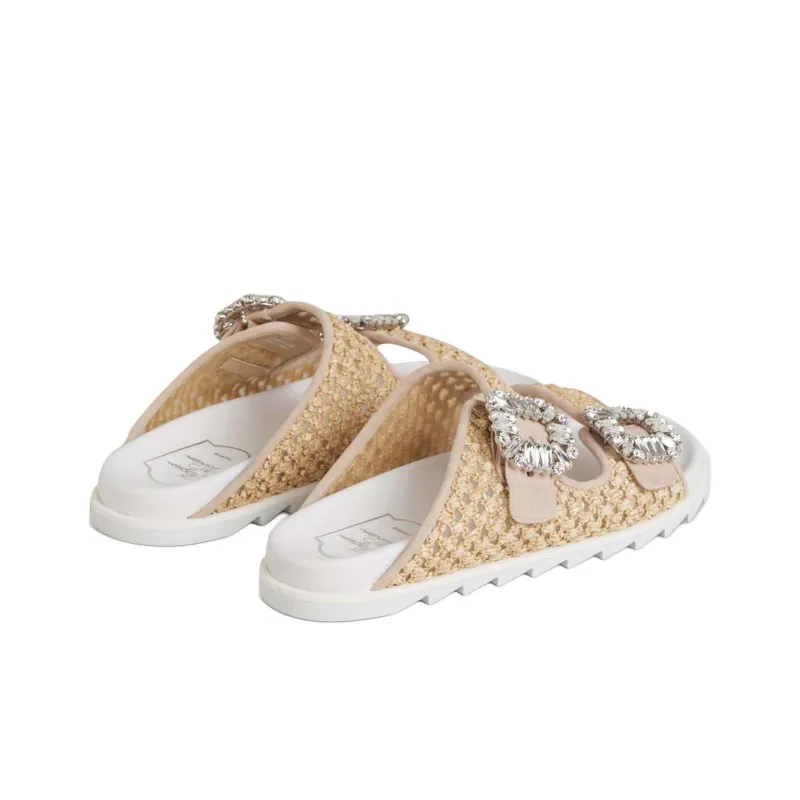 Roger Vivier Slidy Viv' Strass Raffia Sandals-3