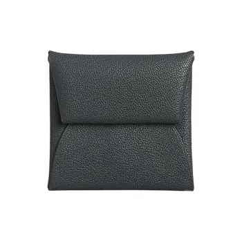 HERMES Bastia Mysore Goat Skin Coin Purse Women's Gray Mist With Black Accents