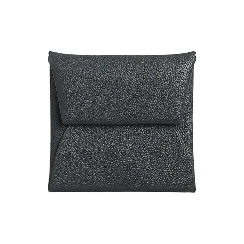 HERMES Bastia Mysore Goat Skin Coin Purse Women's Gray Mist With Black Accents-0