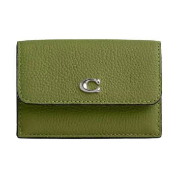 COACH Litchi Grain Leather Coin Purses Wallets Mini Women's Olive Green