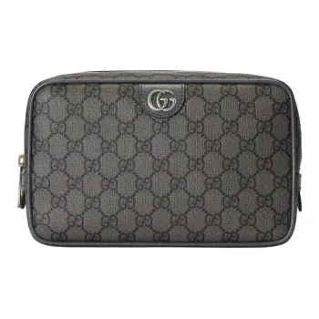 GUCCI Ophidia Canvas With Leather Makeup Bag Men Gray & Black