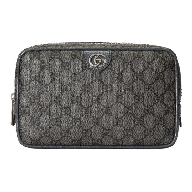 GUCCI Ophidia Canvas With Leather Makeup Bag Men Gray & Black-0