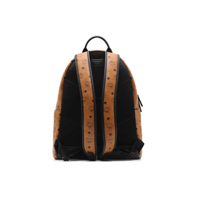MCM Canvas With Leather Backpack Medium Size Unisex Cognac-3