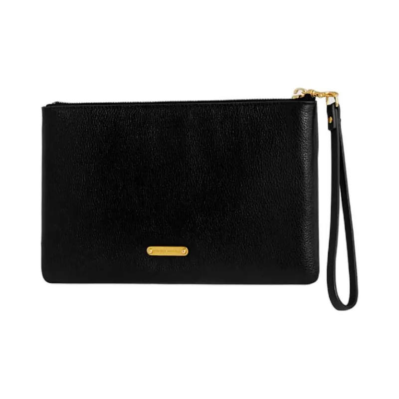 REBECCA MINKOFF Genuine Leather Clutch Large Size Women's Black-1